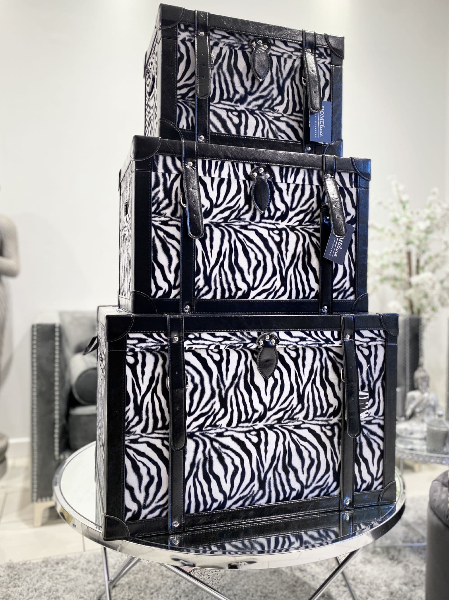 [EKM-AUTOGENERATED]Set Of 3 Zebra Animal Print Storage Trunks