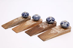 [EKM-AUTOGENERATED]Set Of 4 Blue Wooden Handicraft Doorstop/Wedge