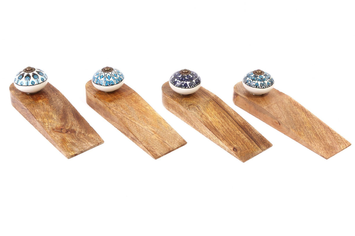 [EKM-AUTOGENERATED]Set Of 4 Peacock Wooden Handicraft Doorstop/Wedge