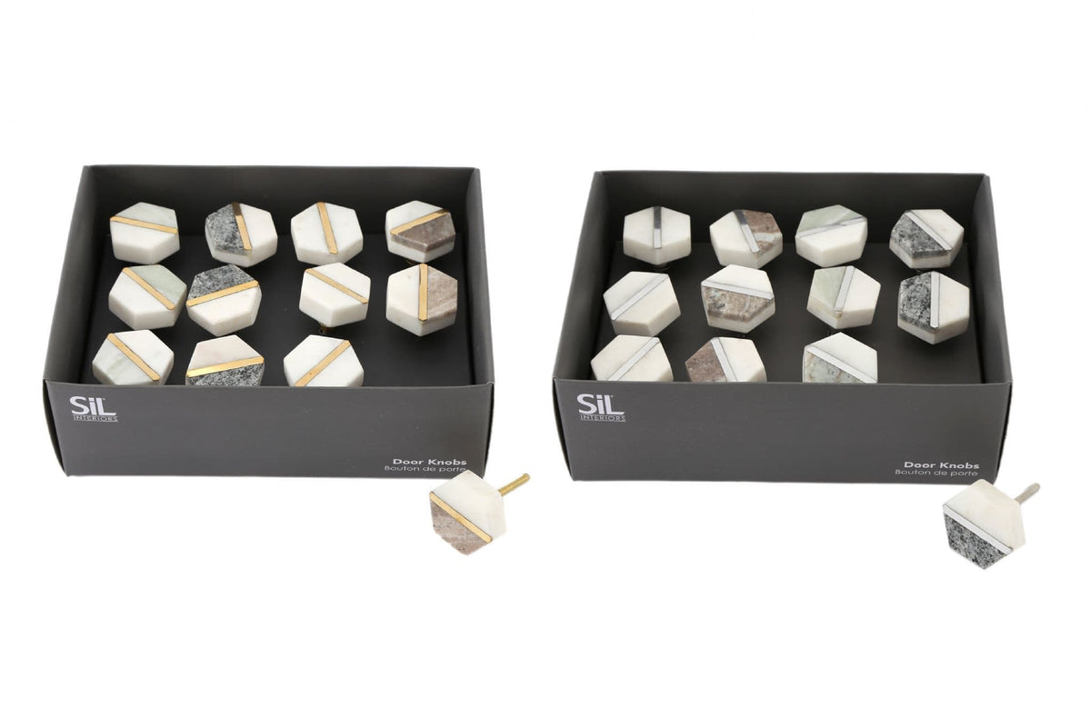 [EKM-AUTOGENERATED]Set Of 4 Solid Marble Hexagon Shaped Door Knob