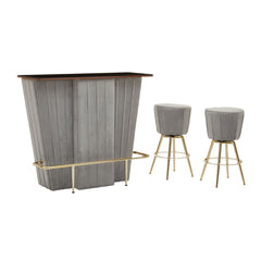 Seville Bar And Grey Velvet Stools Set