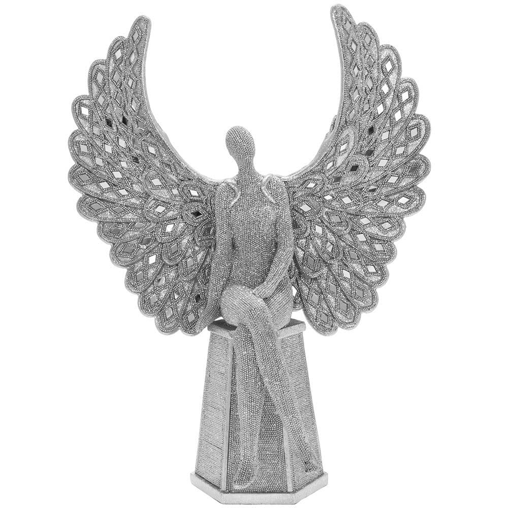 [EKM-AUTOGENERATED]Silver Art Angel Sitting 14&34; Statue