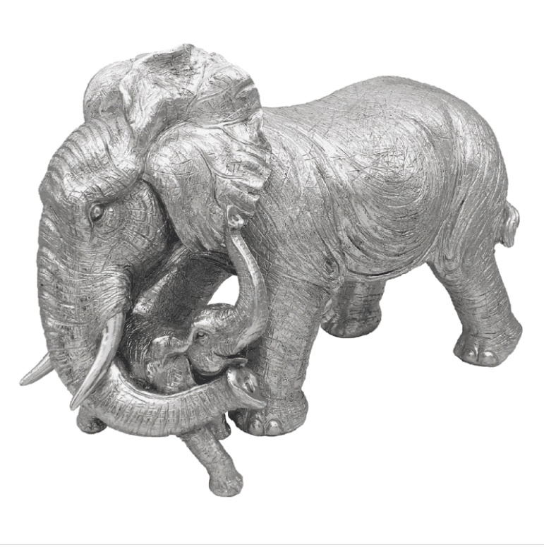 [EKM-AUTOGENERATED]Silver Décor Elephant & Calf Statue