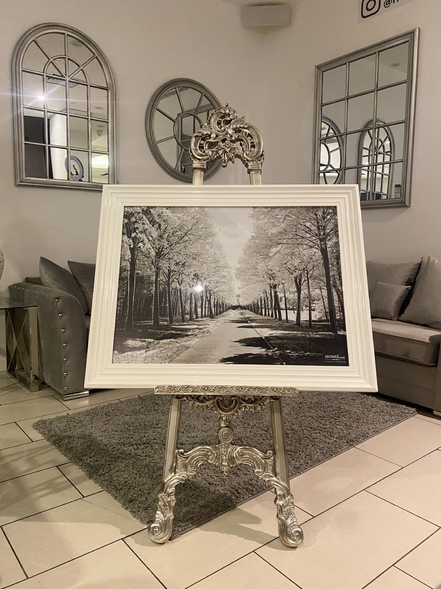 [EKM-AUTOGENERATED]Silver Trees Walk Way In Park Wall Art White Step Frame 90Cm X 70Cm