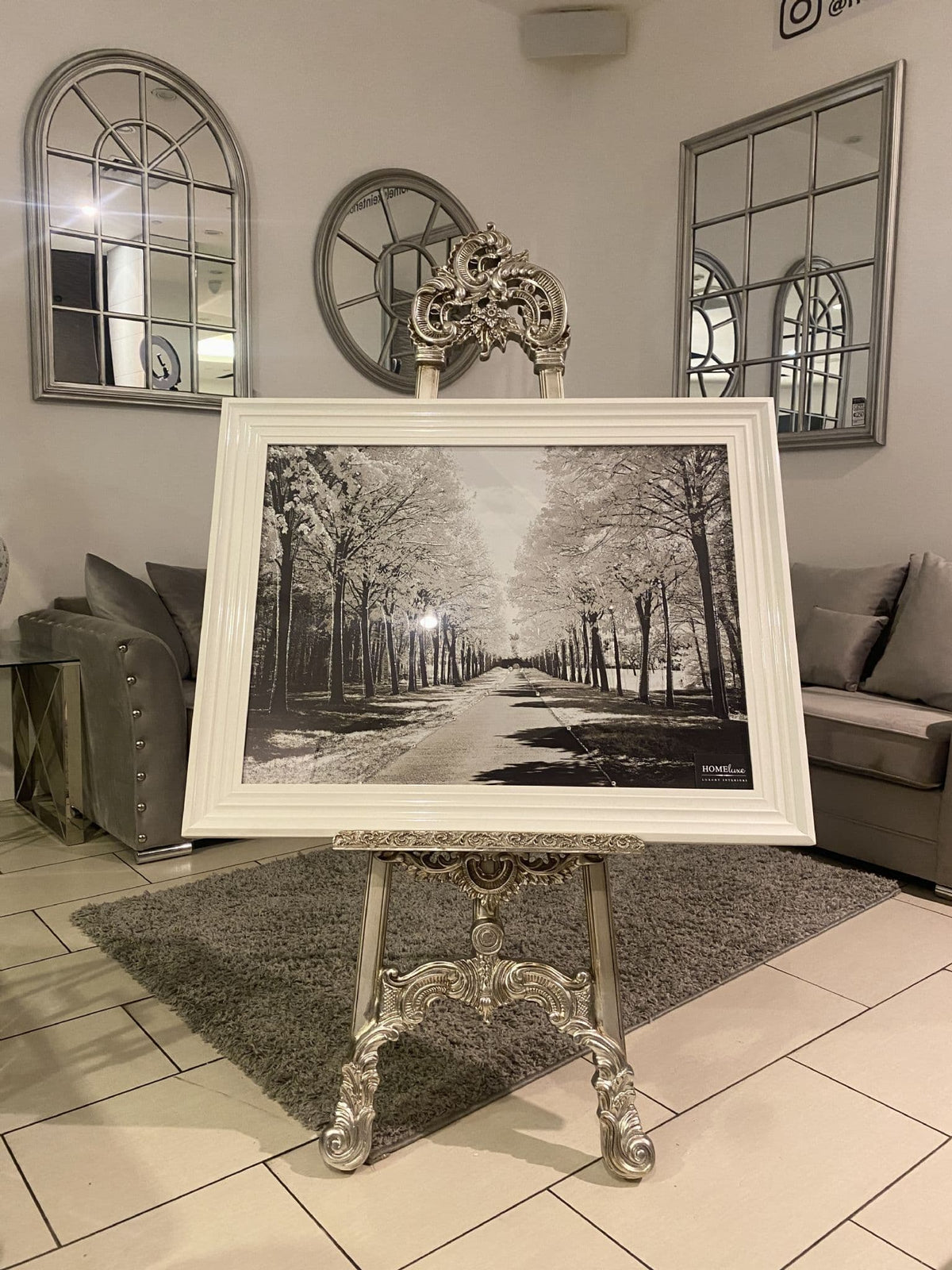 [EKM-AUTOGENERATED]Silver Trees Walk Way In Park Wall Art White Step Frame 90Cm X 70Cm