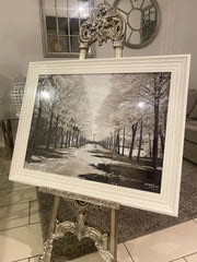 Silver Trees Walk Way In Park Wall Art White Step Frame 90Cm X 70Cm