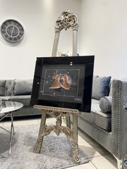 [EKM-AUTOGENERATED]Sitting Angel Gold Wings Glitter Wall Art Black Mirror Frame