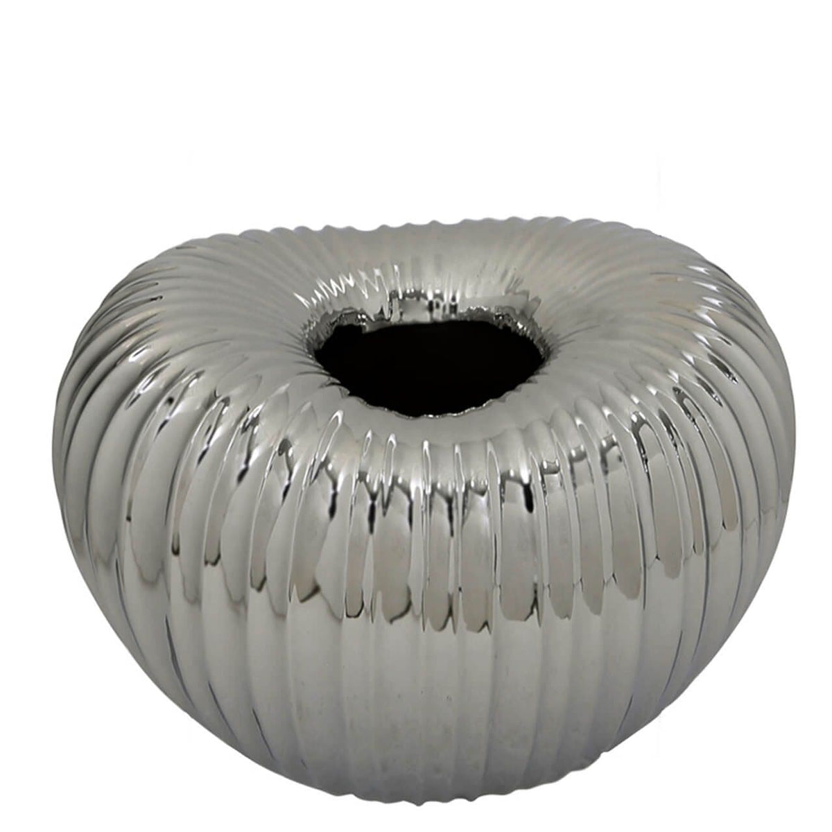 [EKM-AUTOGENERATED]Small Silver Ribbed Short Vase