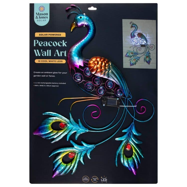 Solar Powered Peacock Wall Art - Cool White | Home Luxe Interior