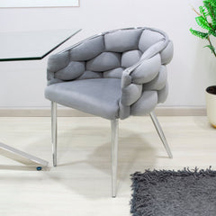 Sortino Grey Velvet Dining Chair with Chrome Legs - Home Luxe Interior