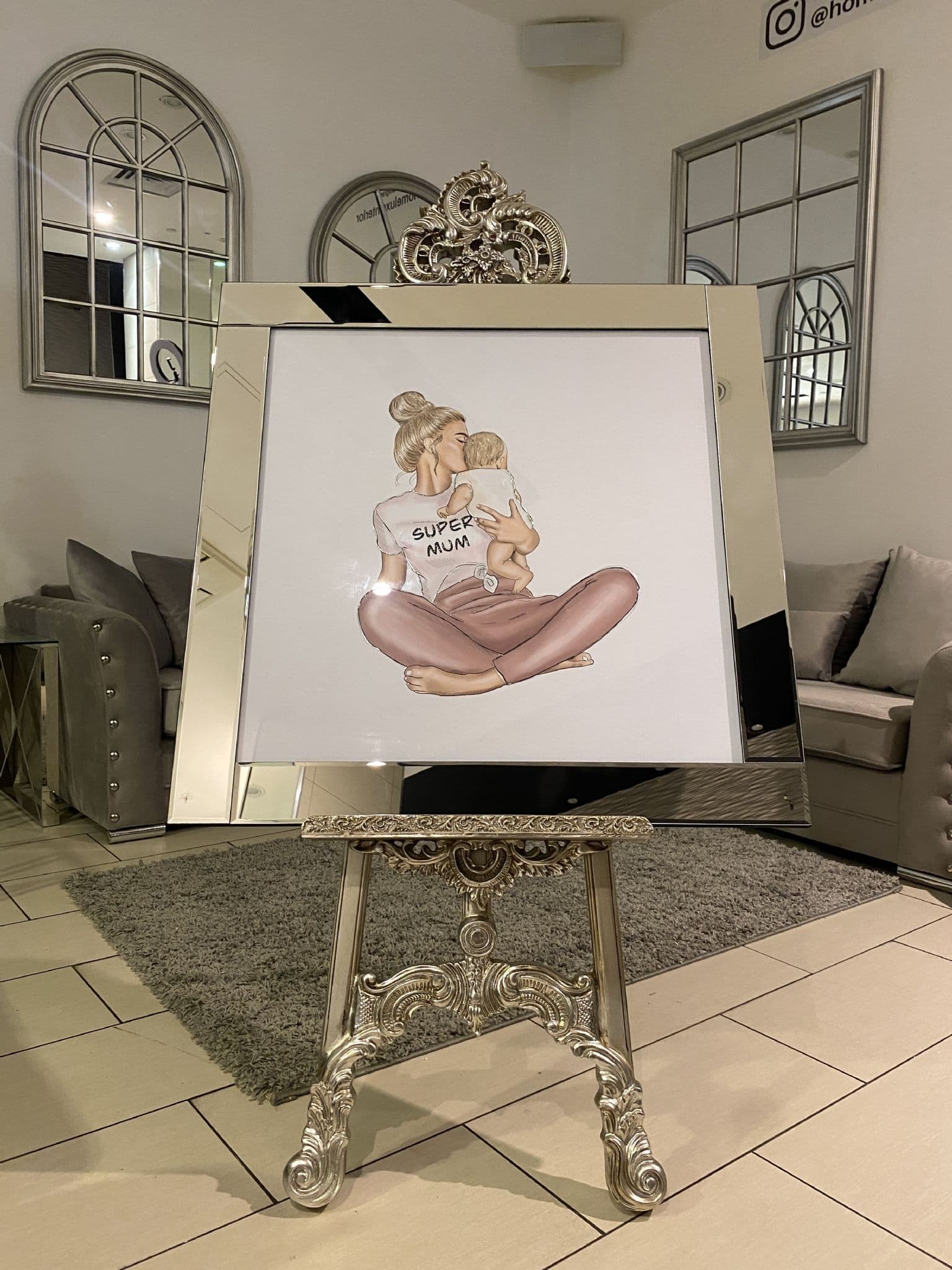 [EKM-AUTOGENERATED]Supermum Pink Wall Art Mirror Frame 85Cm X 85Cm