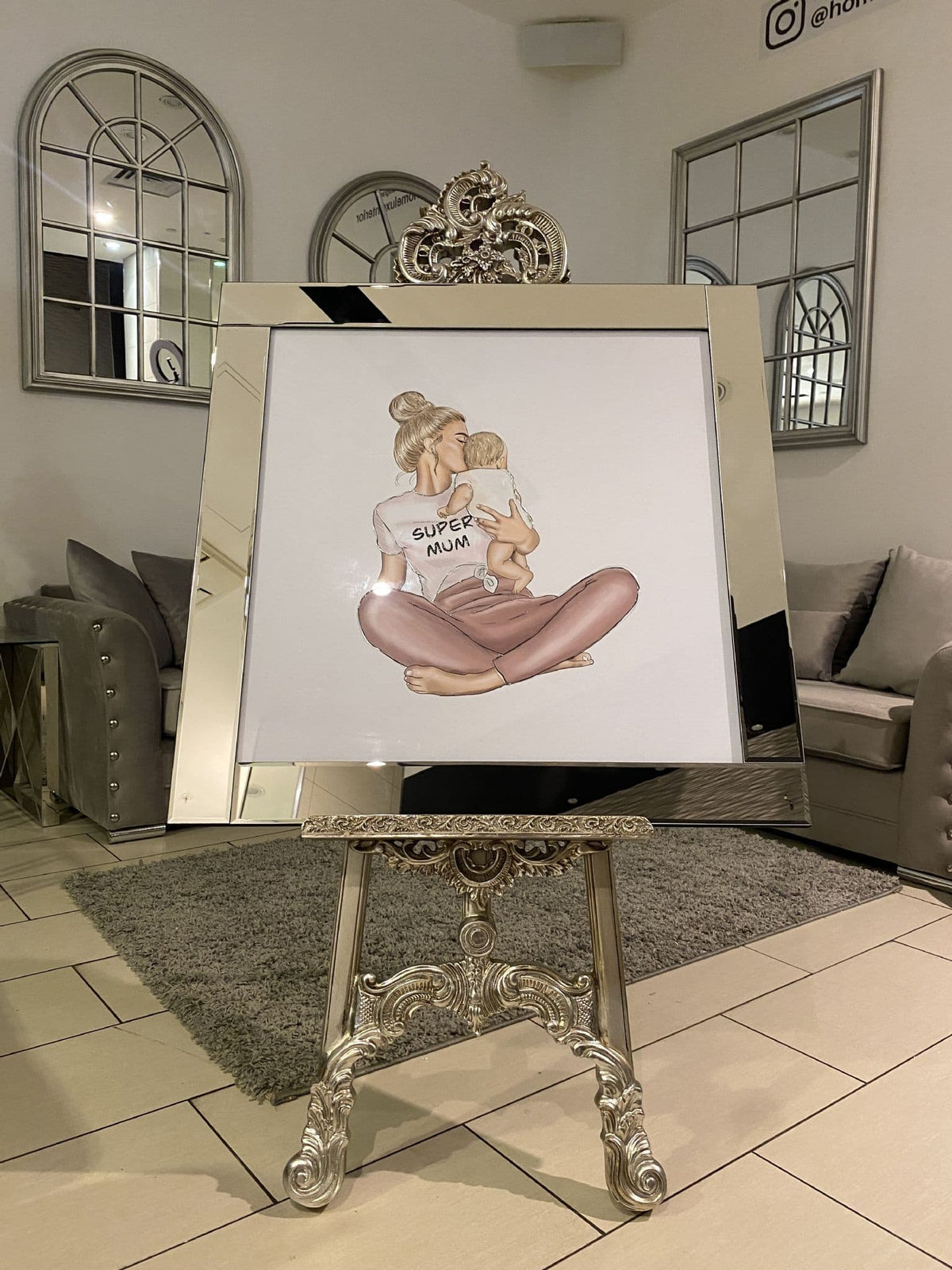 [EKM-AUTOGENERATED]Supermum Pink Wall Art Mirror Frame 85Cm X 85Cm