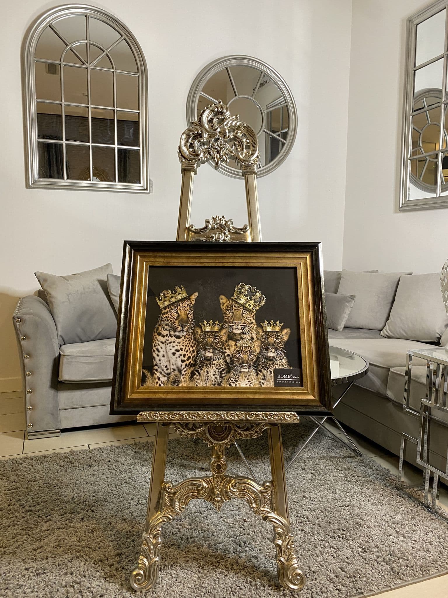 [EKM-AUTOGENERATED]Tiger Family Of 5 With Crowns Wall Art Alpha Black Frame 55Cm X 65Cm