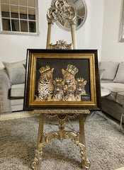 Tiger Family Of 5 With Crowns Wall Art Alpha Black Frame 55Cm X 65Cm