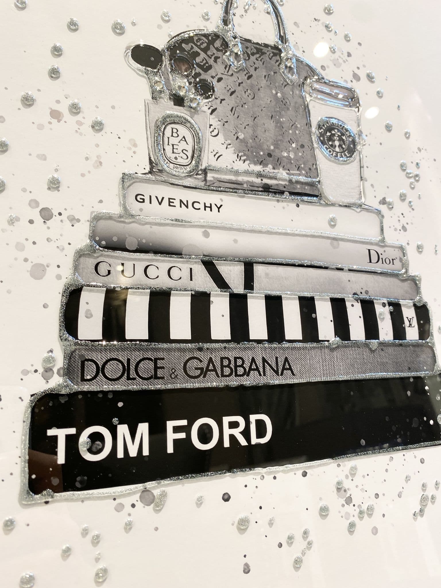 Tom Ford Designer Books & Starbucks Wall Art Chrome Frame