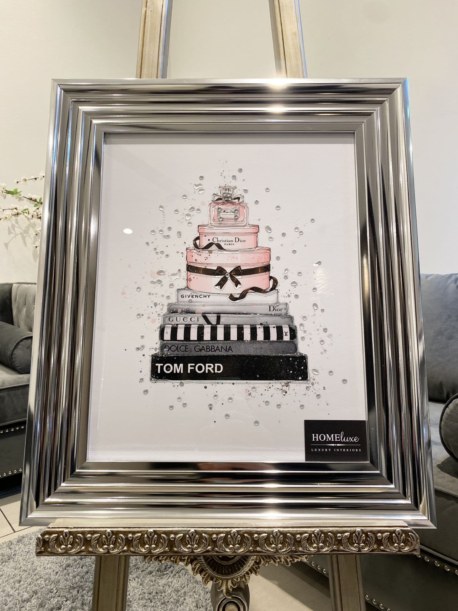 Tom Ford Designer Boxes Dior Wall Art Chrome  Frame