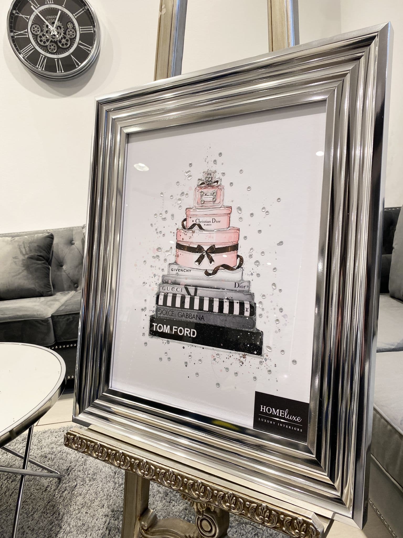Tom Ford Designer Boxes Dior Wall Art Chrome  Frame