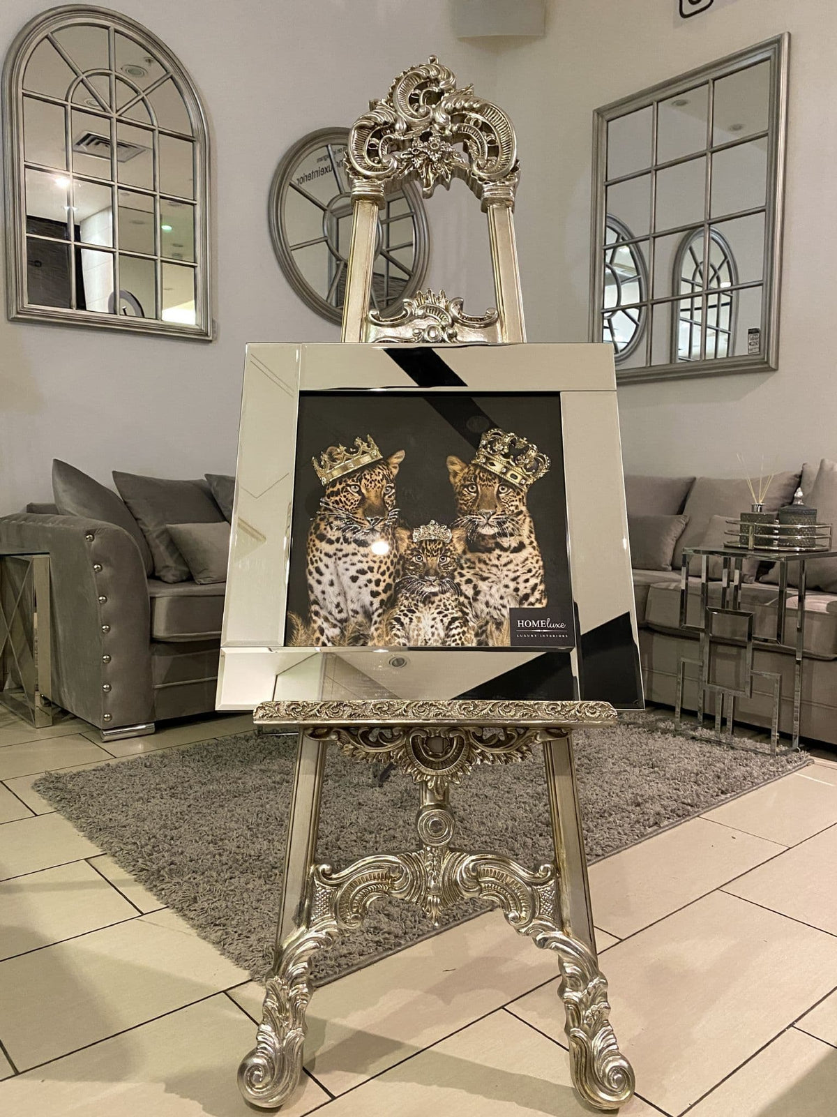 [EKM-AUTOGENERATED]Triple Cheetah Crown Wall Art Mirror Frame 55Cm X 55Cm