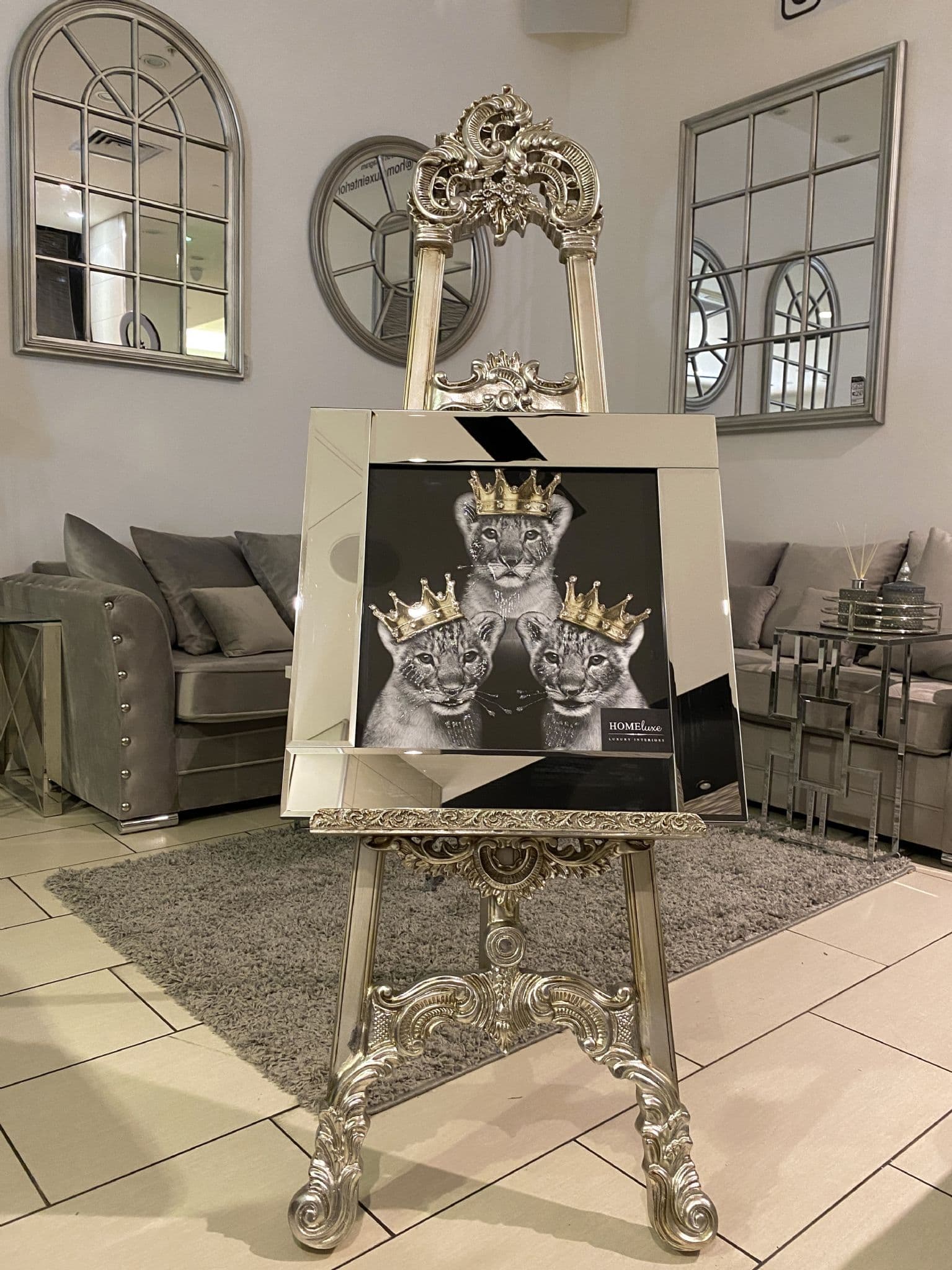 [EKM-AUTOGENERATED]Triple Cubs Crown Wall Art Mirror Frame 55Cm X 55Cm