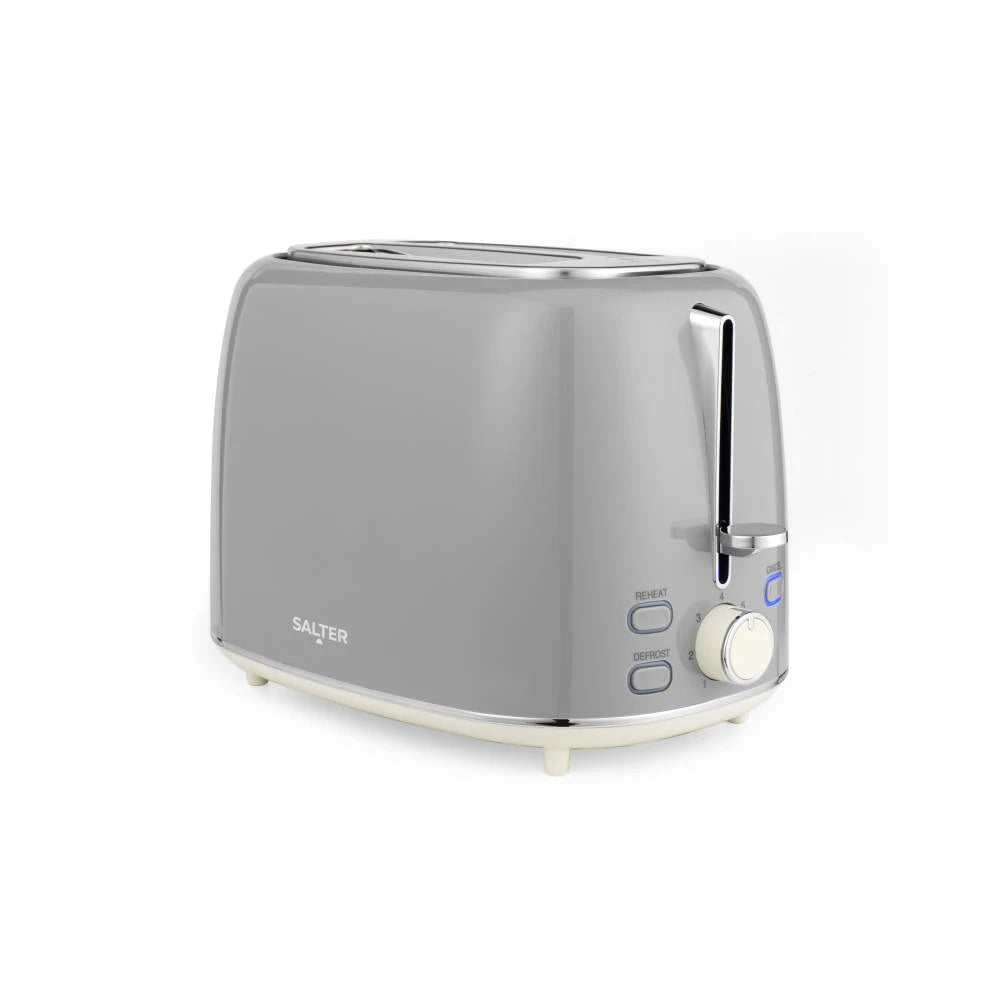 Salter Retro 2-Slice Toaster - Grey 930W Wide Slot with 6 Browning Levels