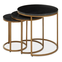 [EKM-AUTOGENERATED]Varana Nest of Three Black Marble Top Tables - Home Luxe Interior