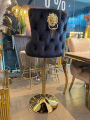 [EKM-AUTOGENERATED]Victoria Black Velvet Barstool With Gold Lion Knocker