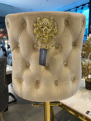 Victoria Cream Velvet Barstool With Gold Lion Knocker