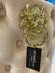 Victoria Cream Velvet Barstool With Gold Lion Knocker