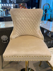 Victoria Cream Velvet Barstool With Gold Lion Knocker