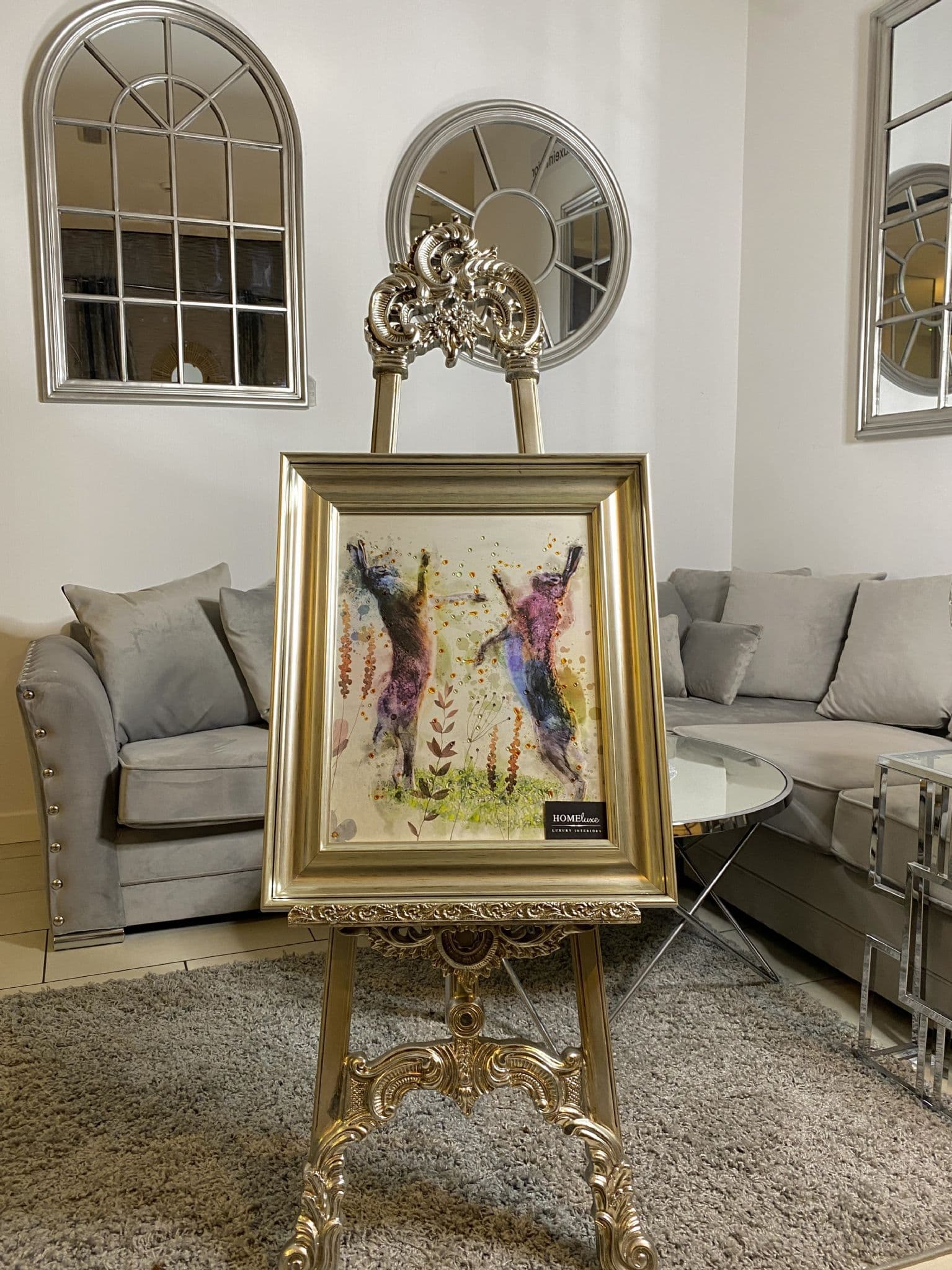 [EKM-AUTOGENERATED]Waterpaint Hares Multicolour Wall Art Aplha Antique Frame 55Cm X 65Cm