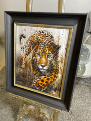 Waterpaint Leopard Wall Art Alpha Black Frame 55Cm X 65Cm