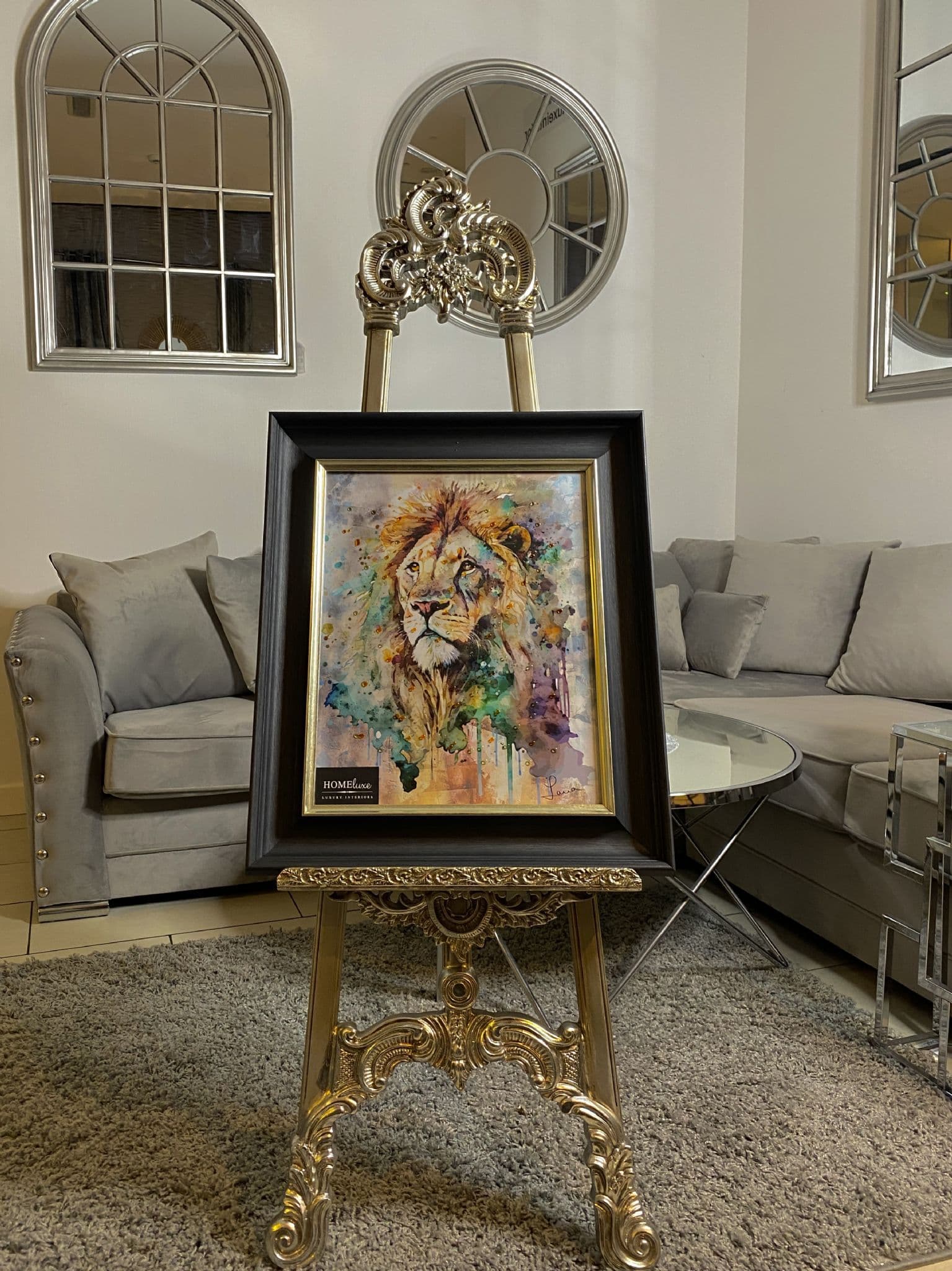 [EKM-AUTOGENERATED]Waterpaint Lion Wall Art Alpha Black Frame 55Cm X 65Cm