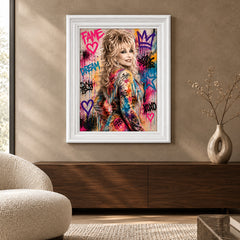 Dolly Parton Graffiti Pop Art White Frame Canvas Print Mat - 60 x 80cm