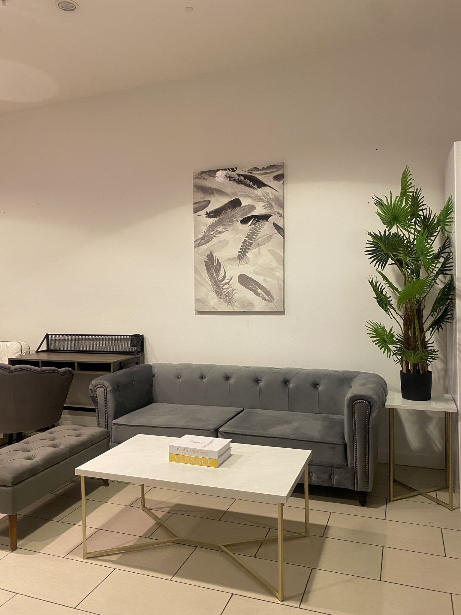 [EKM-AUTOGENERATED]White Faux Marble Coffee Table With Gold Frame