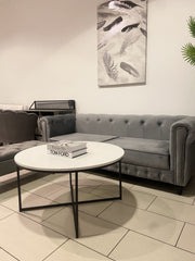 [EKM-AUTOGENERATED]White Faux Marble Round Coffee Table With Black Frame