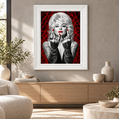 Dolly Parton Red Wall Art White Frame Canvas Print Decor - 60 x 80cm