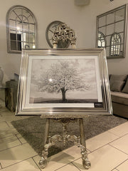 [EKM-AUTOGENERATED]White Snow Silver Blossom Tree Wall Art Silver Step Frame 90Cm X 70Cm