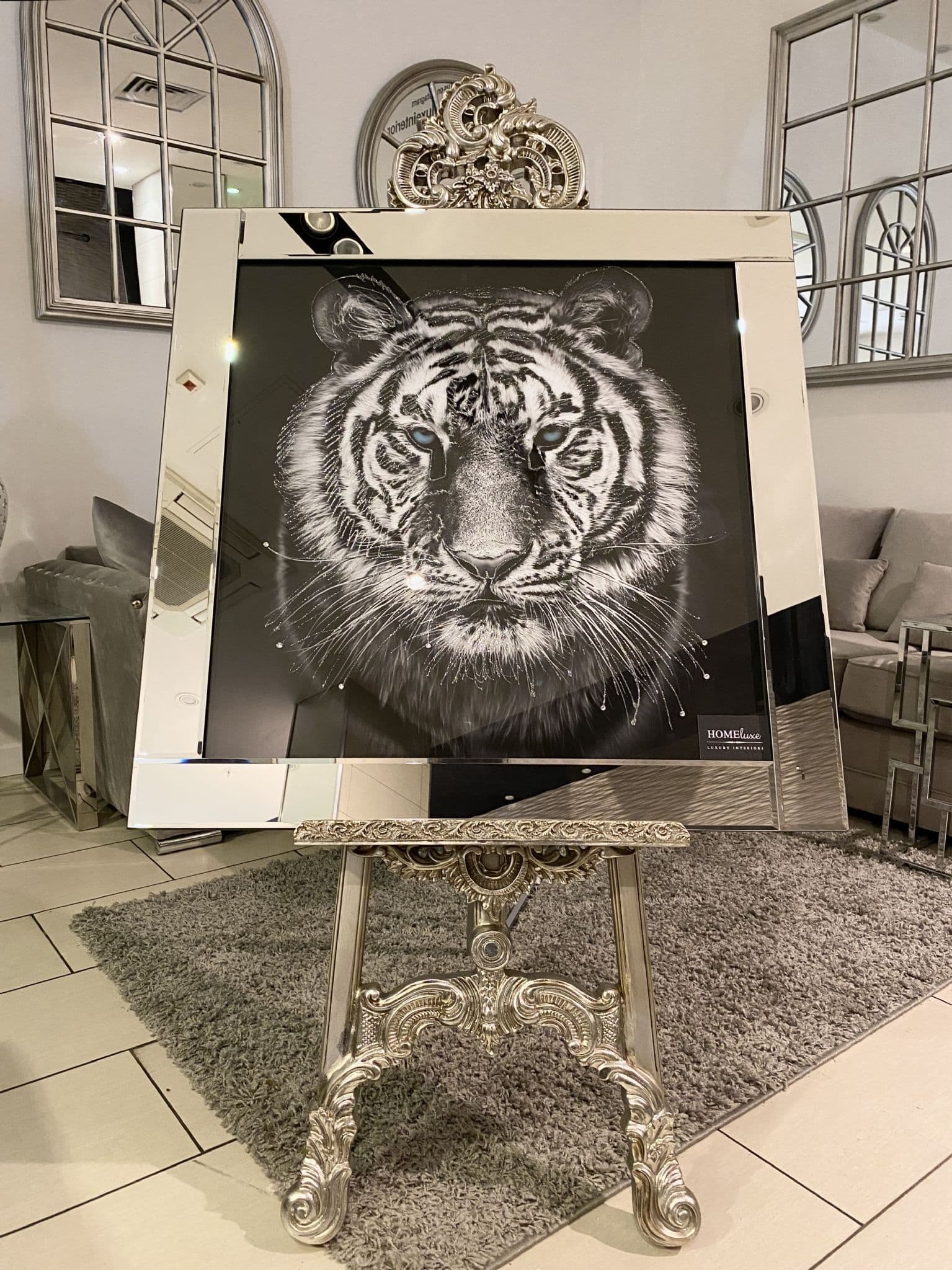 [EKM-AUTOGENERATED]White Tiger Face Wall Art Mirror Frame 85Cm X 85Cm