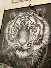 White Tiger Face Wall Art Mirror Frame 85Cm X 85Cm