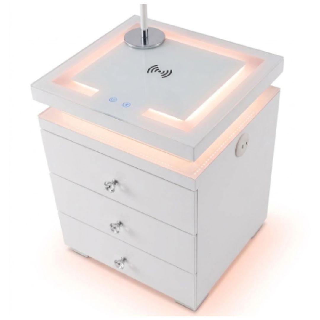 LED Media White Bedside 3 Drawer