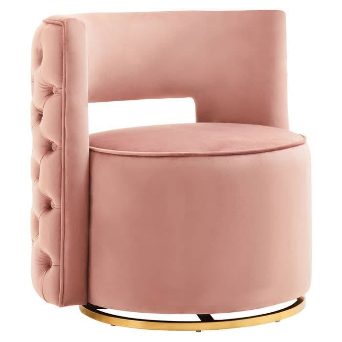 [EKM-AUTOGENERATED]Yasmeen Pink Velvet Swivel Chair - Home Luxe Interior