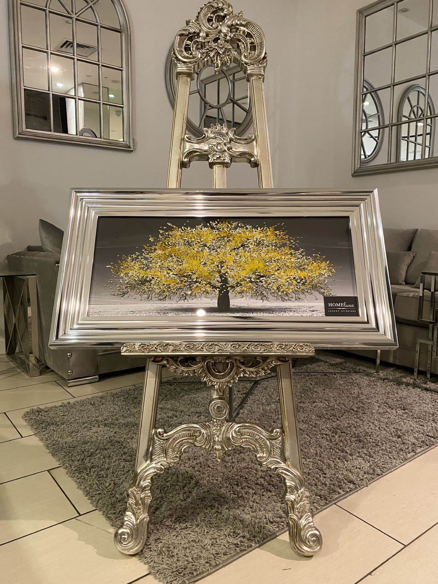 [EKM-AUTOGENERATED]Yellow Blossom Tree Wall Art Chrome Step Frame 85Cm X 45Cm